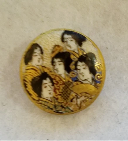 ANTIQUE HAND PAINTED MEIJI ERA SATSUMA CERAMIC W/FIVE GIESHAS 3/4" Cover