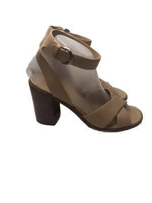 Sandálias Marc Fisher MLorla feminina 8M couro marrom tiras no tornozelo salto bloco - Imagem 1 de 4