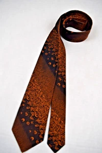 Neck Tie VTG Haband's 50s Golden Copper Ombre Fancy Print Brown Acetate 53" x 3" - Picture 1 of 5