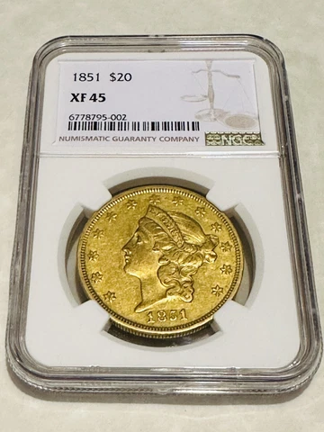 1851 XF45 NGC Liberty Double Eagle $20 Gold Coin good strike very nice appeal Cover