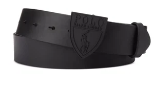 NEW W TAGS Polo Ralph Lauren Men's Shield-Buckle Leather Belt, Black, 34 - Picture 1 of 2