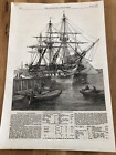 1854 illustrated london news print .fitting out war steamer caesar at portsmouth