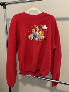 Vintage Disney Store Size M Winnie The Pooh Fleece Sweatshirt Red Autumn Fall