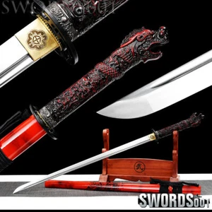 Espada Ninja Japonesa Recta de Acero Aguda Dragón Rojo Samurai Ninjato 1095 - Imagen 1 de 12
