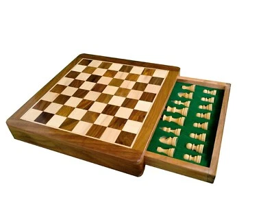 Indian Handmade Drawer Chess Board 12"x12"Inch With Magnetic Chess Pieces Set - Image 1 of 4