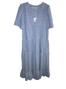 Maxi abito blu petal & pup bianco gingham a scacchi midi collo a V taglia 6 nuovo con etichette - Foto 1 di 3