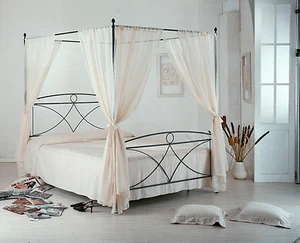 Letto Matrimoniale In Ferro con Baldacchino e Teli ALICE Bianco Rete sospesa - Bild 1 von 6