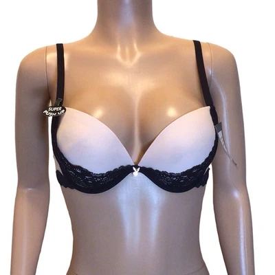 Playboy Lingerie Light Pink & Black Lace Super Push-Up Bra Size 36B  - Image 1 of 4