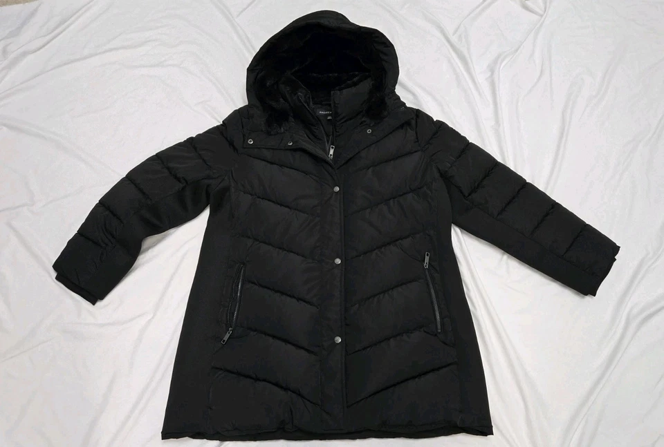 Abrigo Andrew Marc Mujer Talla XXL Puffer Negro Con Capucha Negro Imitación Piel Chaqueta Cálido  Foto 1 de 4