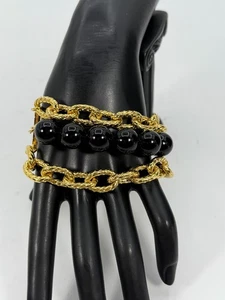 Pulsera Joan Rivers de Colección Cuentas Negras y Tono Dorado Cadena Estate Find - Imagen 1 de 6