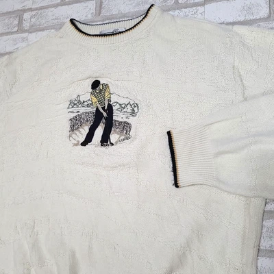Suéter Vintage Ciprés Eslabones Texturizado Bordado Golf Preppy Abuelo Talla 48 XL Foto 1 de 4