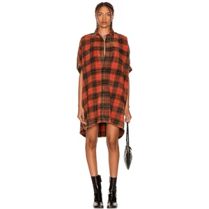 R13 Plaid Oversized Boxy womens Button Front Dress XS Flannel Cotton Grunge  - Picture 1 of 14