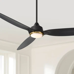 60" Casa Vieja Revere Matte Black Customize LED Damp Ceiling Fan - Picture 1 of 9