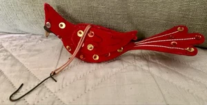 Red Felt Cardinal Christmas Holiday Ornament handmade Bird with Sequins - Picture 1 of 8