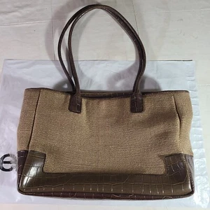 Bueno Woven Jute & Faux Croc Bottom Inner Animal Print Lining Tote Handbag - Picture 1 of 17
