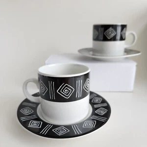 Espresso Cup and Saucer Set by Sue Zipkin - Black & White Tea Set for Two - Picture 1 of 9