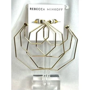 Orecchini a cerchio geometrici oro grandi Rebecca Minkoff ipoallergenici nuovi con etichetta - Foto 1 di 3