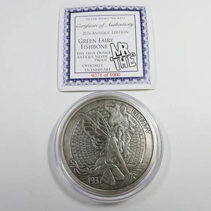 2016 Mr. The Hobo Nickels Antique 1oz Silver Green Fairy Fishbone Coin #54390P - Picture 1 of 5