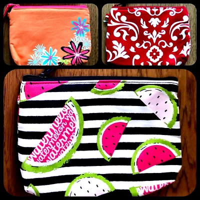 NEW! Thirty One Mini Zipper Pouch Bag Orange Daisy Craze Red Parisian Watermelon - Image 1 of 4