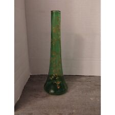 11 3/4" Antique Victorian Emerald Green Glass 11 3/4" Vase Hand Blown & Painted