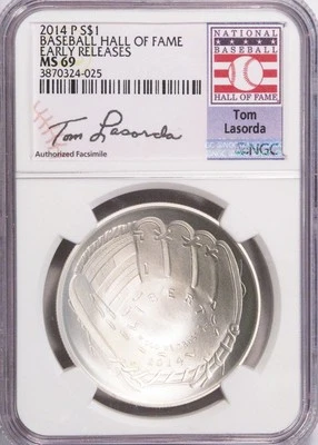 2014-P $1 Tom Lasorda Baseball Hall of Fame NGC MS69  Early Releases - Image 1 of 2