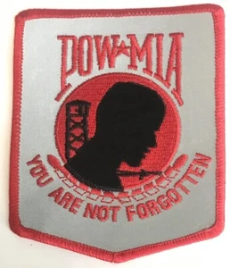 REFLECTIVE PATCH - POW MIA - YOU ARE NOT FORGOTTEN - NEW VEST PATCH RED SILVER - Picture 1 of 1