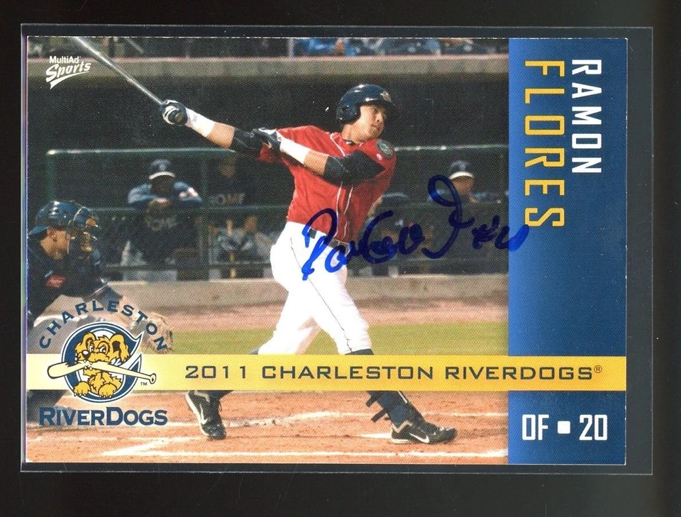 2011 Charleston Riverdogs RAMON FLORES Signed Card autograph auto BREWERS - Image 1 of 1