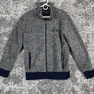 Abercrombie Fitch Fleece Jacket Mens Small Full Zip Gray Blue Trim - Picture 1 of 12