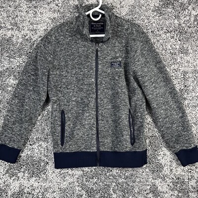 Chaqueta polar Abercrombie Fitch para hombre pequeña cremallera completa gris azul ribete Foto 1 de 4