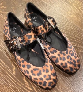 ZARA BNWT 2024. LEOPARD BALLET SHOES FLATS ANIMAL PRINT STRAP. 3522/410 - Picture 1 of 7