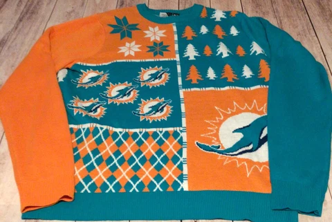 Miami Dolphins NFL Mens Winter Holiday Sweater Size XL Cover