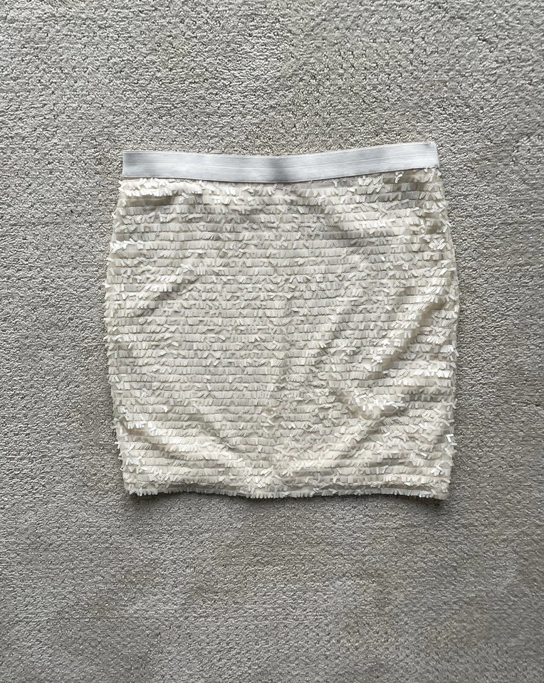 Joe Fresh Skirt Womens Size XS Ivory Sequins Elastic Waist Skirt W/ Lining New - Image 1 of 3