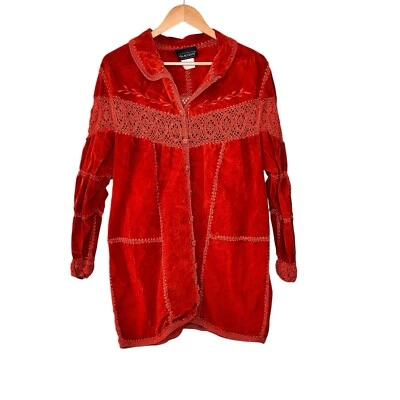 Via Accenti Womens Western Suede Shirt Jacket Size XL Boho Embroidered Crochet - Image 1 of 4