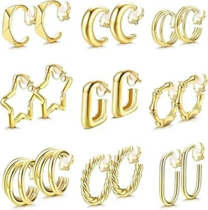 🔥 9 Pairs 14K Gold Plated Clip On Earrings Fashion Clip On Costume Jewelry 🔥 - Imagen 1 de 6