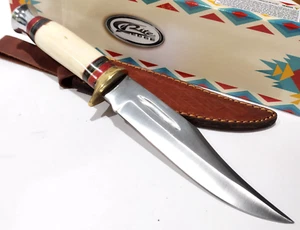 11.25" Real Smooth Natural White Bone Fixed Blade Bowie Hunter Knife Red EDC - Picture 1 of 5
