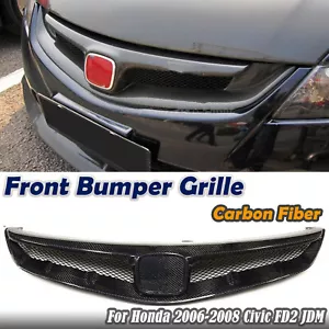 Carbon Fiber Front Grill Bumper Grille For Honda 2006-08 Civic FD2 JDM Only DI - Picture 1 of 9