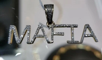 NUEVO 10K Oro Amarillo "MAFIA" 1/3 CTW Diamante Natural Helado Brillante Collar Dije YG Foto 1 de 4