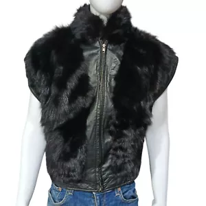 Vintage Leather Fur Vest Men Shearling Biker Sheepskin Jacket - Picture 1 of 7