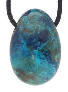 Chrysokoll Tropfenanhänger mit Baumwollband gebohrt | Edelstein Schmuck - Bild 1 von 6