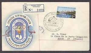 AUSTRALIA 1956 Olympic Games Melbourne Registered cover Olympic Village to Paris - Picture 1 of 2