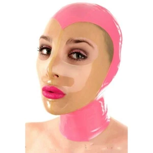 Pink Latex Hood Transparent Face Rubber Mask Back Zipper Club Wear Cosplay BDSM - Picture 1 of 5