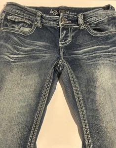 Ariya Jeans Womens 5/6 Blue Denim Embroidered Rhinestone Low Rise Y2K Distressed - Picture 1 of 18