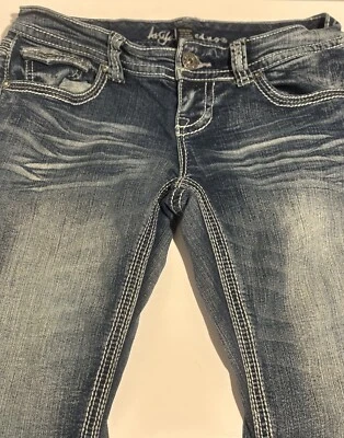 Ariya Jeans Womens 5/6 Blue Denim Embroidered Rhinestone Low Rise Y2K Distressed - Image 1 of 4