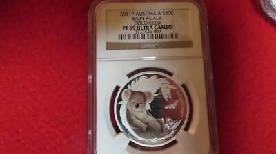 .999 Silver Australia Bush Babies Baby Koala 50 cents 2011 1/2 oz NGC PR69 - Image 1 of 4