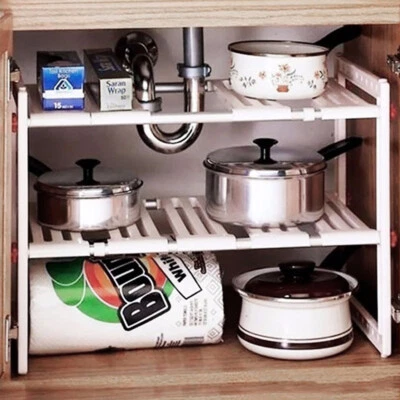 2 Tier Under Sink Rack Kitchen Cupboard Organizer Extendable Storage Shelf Unit - Image 1 of 4