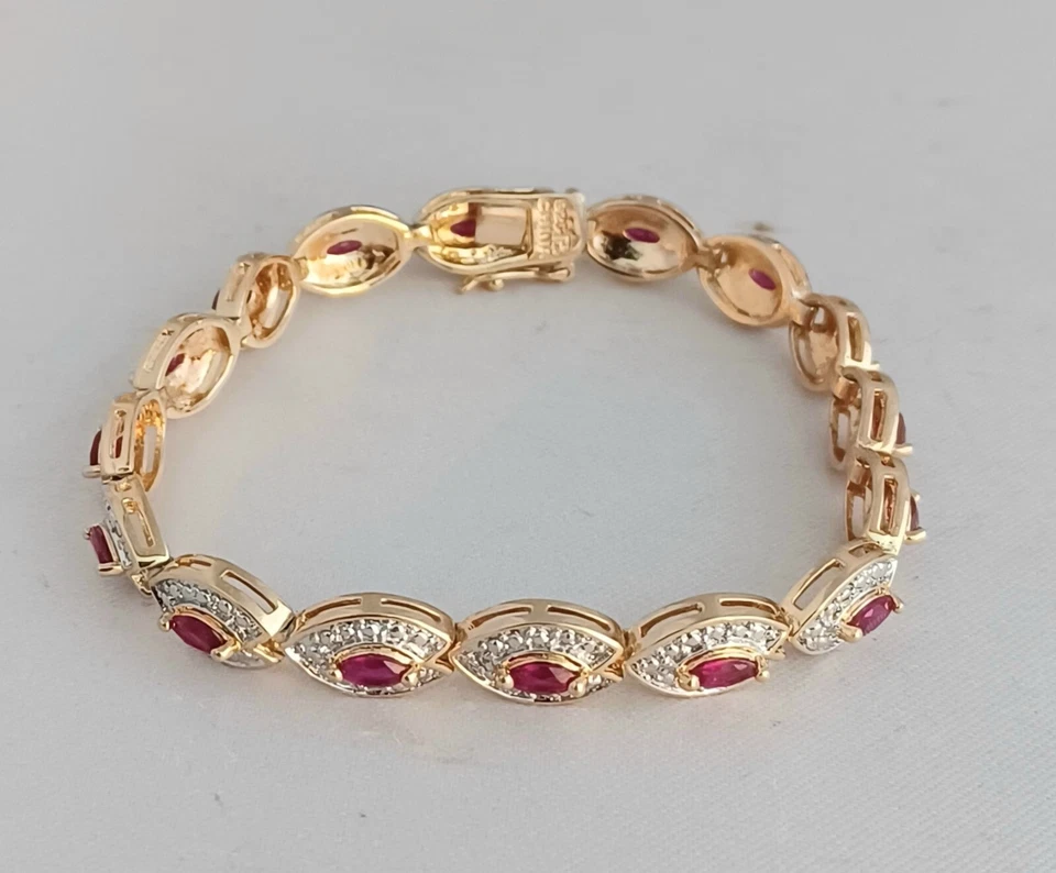 Ross Simons Sterling Silver Gold Plated Ruby & Diamond Tennis Bracelet- 7" - Image 1 of 3