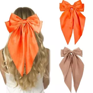 Big Long Tail Ribbon Hair Bow Clips for women girls Solid Satin Bow-Knot Alli... - Picture 1 of 7