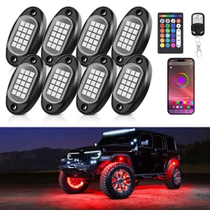 8 Pods RGB LED Rock Lights Underglow Underbody Truck Neon Lights w/APP & Remote - Picture 1 of 24
