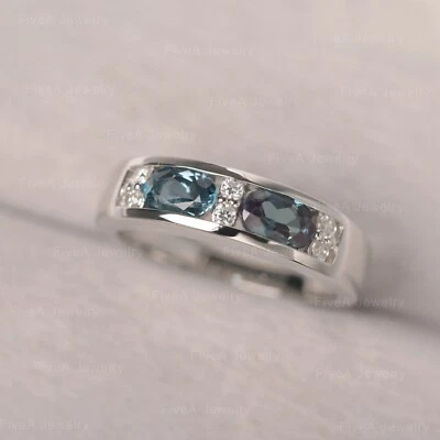 London Blue Topaz & Alexandrite Ring 925 Sterling Silver Ring Oval Cut Ring - Image 1 of 4