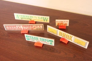 Lincoln Logs HUGE Lot 5 Original Double Sided Roof Signs With Holders - Picture 1 of 2